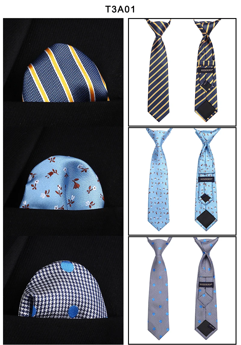 Lot 3 Set 27cm Child Pre-tied Necktie for Boys Woven Handkerchief Kids Tie School Parent-child Tie Pocket Square