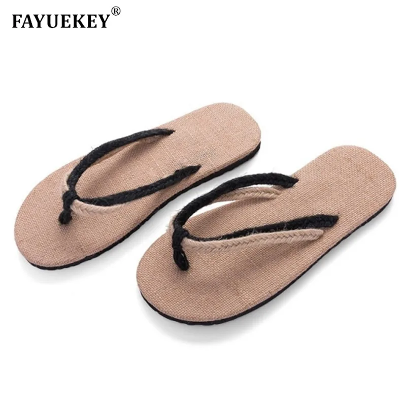 FAYUEKEY 2020 Hemp Home Summer Slippers Sandals Women Men Unisex Couples Slip Resistant Straw Flax Linen Beach Flip Flops