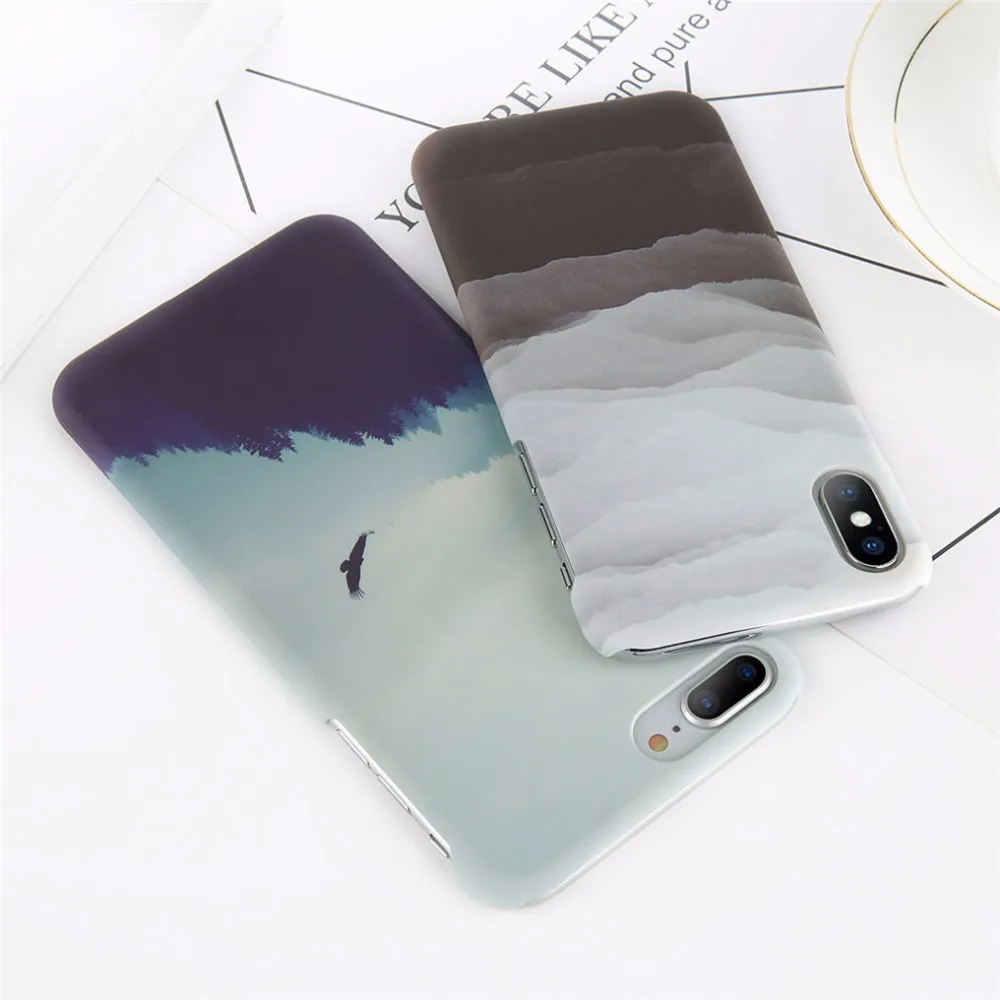 Phone Case For iPhone 8 7 Plus Mountain Peak Forest Back Cover X XS XR Max 6 6S Hard PC Cases Coque | Мобильные телефоны и