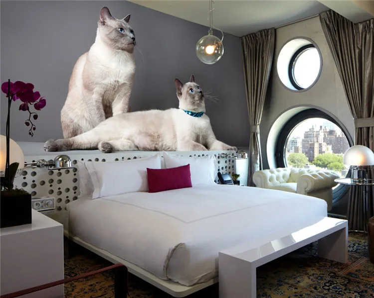 Милый Кот парные Настенные обои на заказ животные мир фото домашний Декор