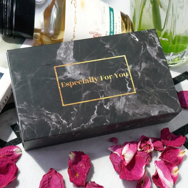 Квадратная Мраморная Подарочная коробка (Розовый Большой Горизонтальный