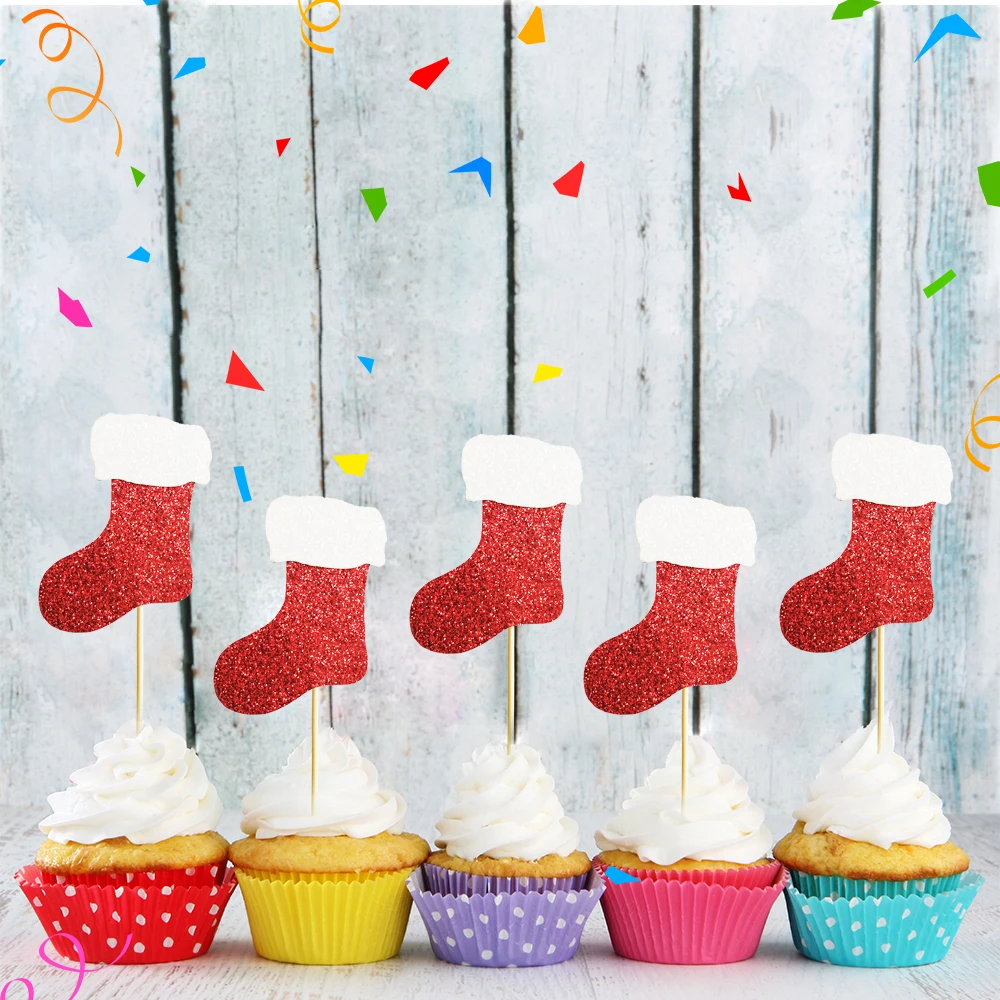 

30pcs/set Christmas Cake Topper Happy New Year Santa Claus Merry Christmas Cake Flags Decoration Cake Decorating Supplies