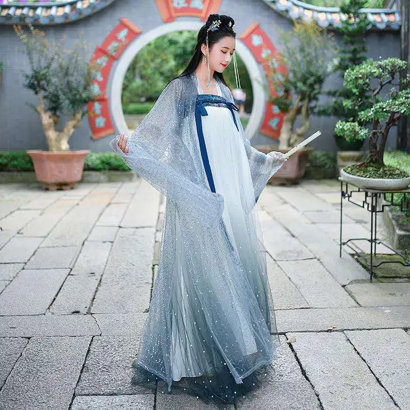 Блестящее пальто Hanfu для женщин с жемчужинами и пайетками Костюм костюмированной