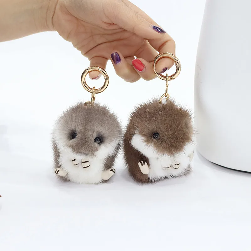 Пушистые милые мини маленькие брелоки 8 см с помпоном из натурального меха норки