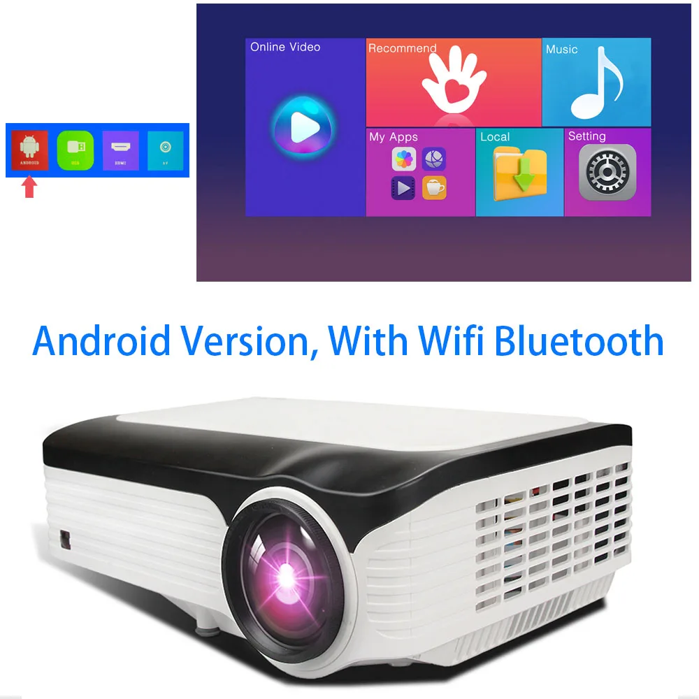 CRENOVA новейший 1920*1080P Android проектор для 4k видео светодиодный проектор с ОС Android 7,1 Wifi Bluetooth Full HD мультимедийный проектор - Цвет: Androdi 7.1OS