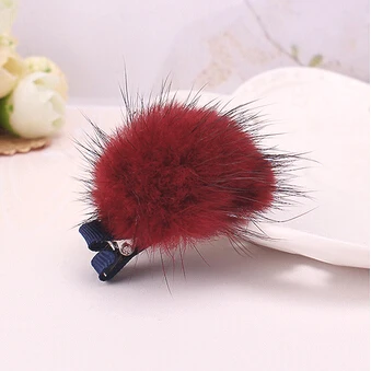 wine red Корейский искусственный мех мяч для девочек заколка для волос аксессуары для волос подарок детские заколки для волос заколки для девочек зажимы для волос оптом - Цвет: wine red