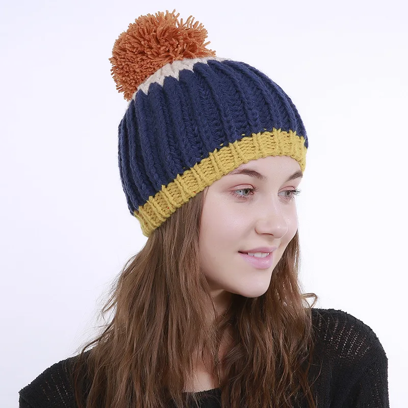 Осенне зимняя шапка женская модная сохраняющая тепло Лыжные шапки с помпоном для