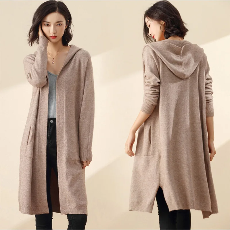 Long Cardigan Women Sweater Winter 2020 New Casual Autumn Sleeve Knitted Kimono With A Hood Female Big Coat Jacket |