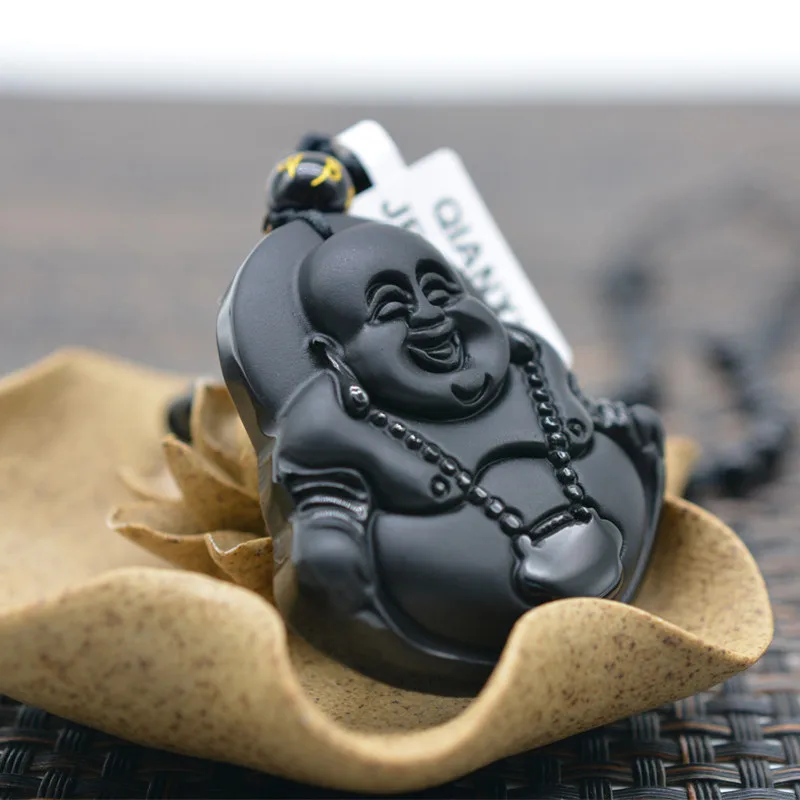 Высокое качество оригинальный черный Будда из вулканического стекла ожерелье