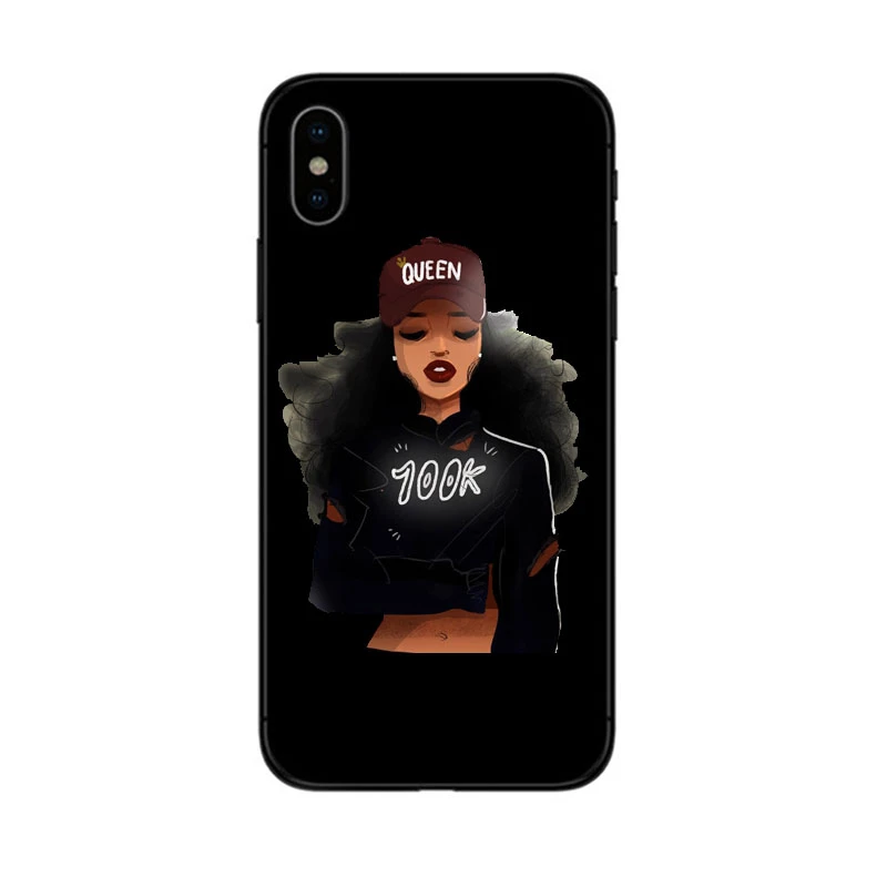 BLACK TPU black girl Melanin Poppin черный женский художественный черный мягкий чехол для телефона iPhone 6 6 S 7 8 Plus 5 5S SE 10 X XR XS MAX curly hair shell - Цвет: BLACK TPU black girl