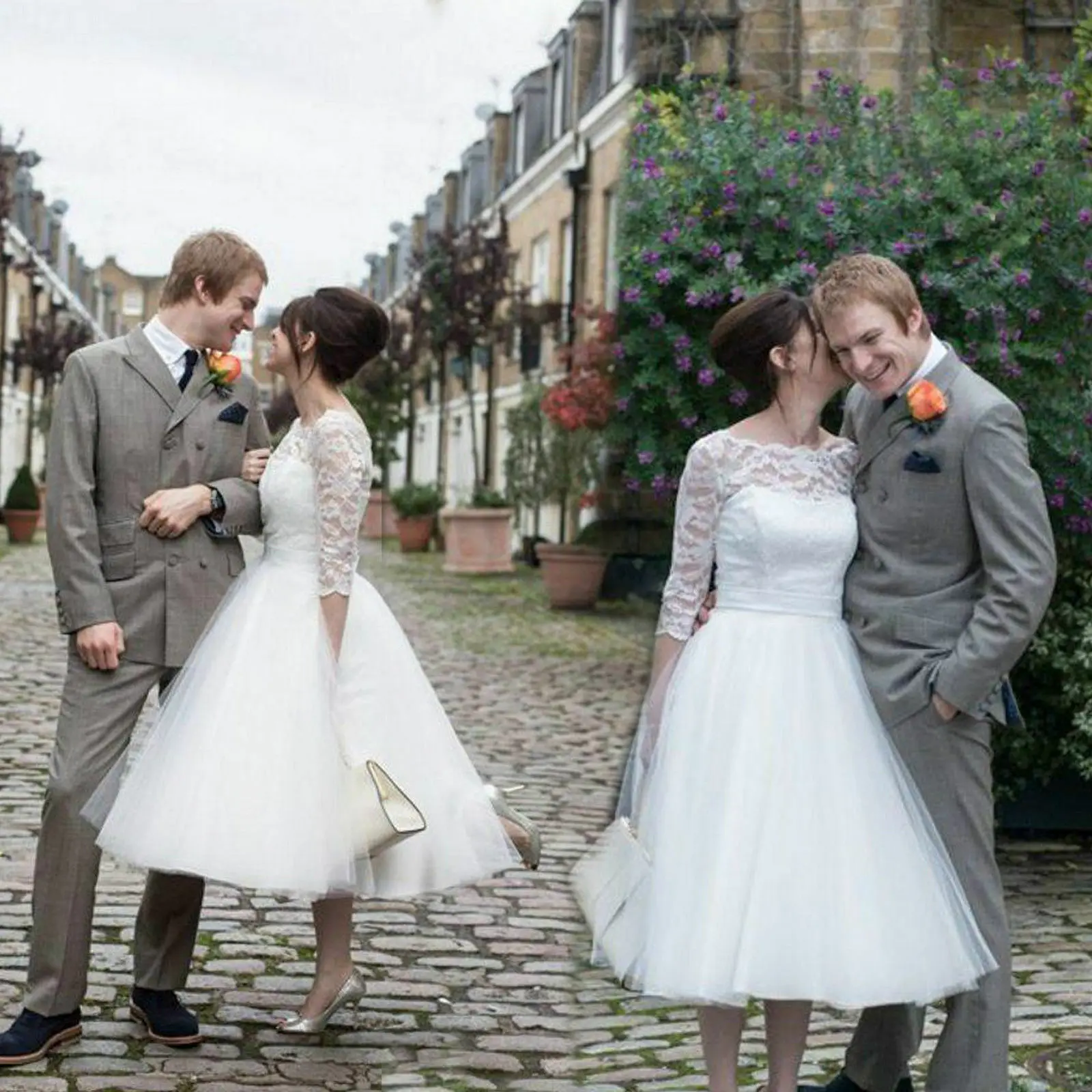 Чай Длина 3/4 рукав пляжное свадебное платье свадебные платья индивидуального