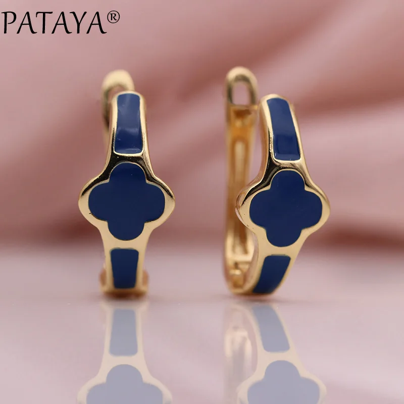 Новые уникальные женские серьги PATAYA, модные свадебные украшения, 585 розовое золото, Италия, рисование маслом, четыре лепестка, серьги