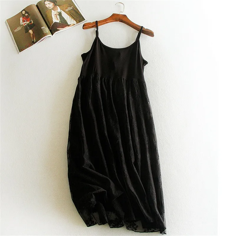 Women Sexy Spaghetti Strap Mesh Dress Summer Autumn Lace Embroidery Tank Sleeveless Basic Sundress Party Vestidos RH313 | Женская одежда