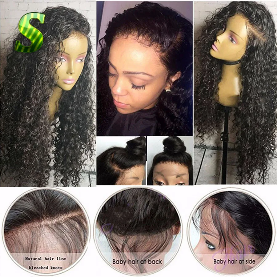 8A Full Lace Human Hair Wigs With Baby Curly Front Wig Pre Plucked For Black Women | Шиньоны и парики