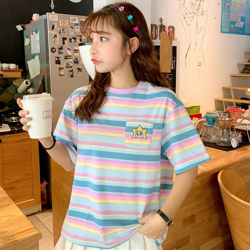 Женская футболка с коротким рукавом летняя розовая в полоску стиле