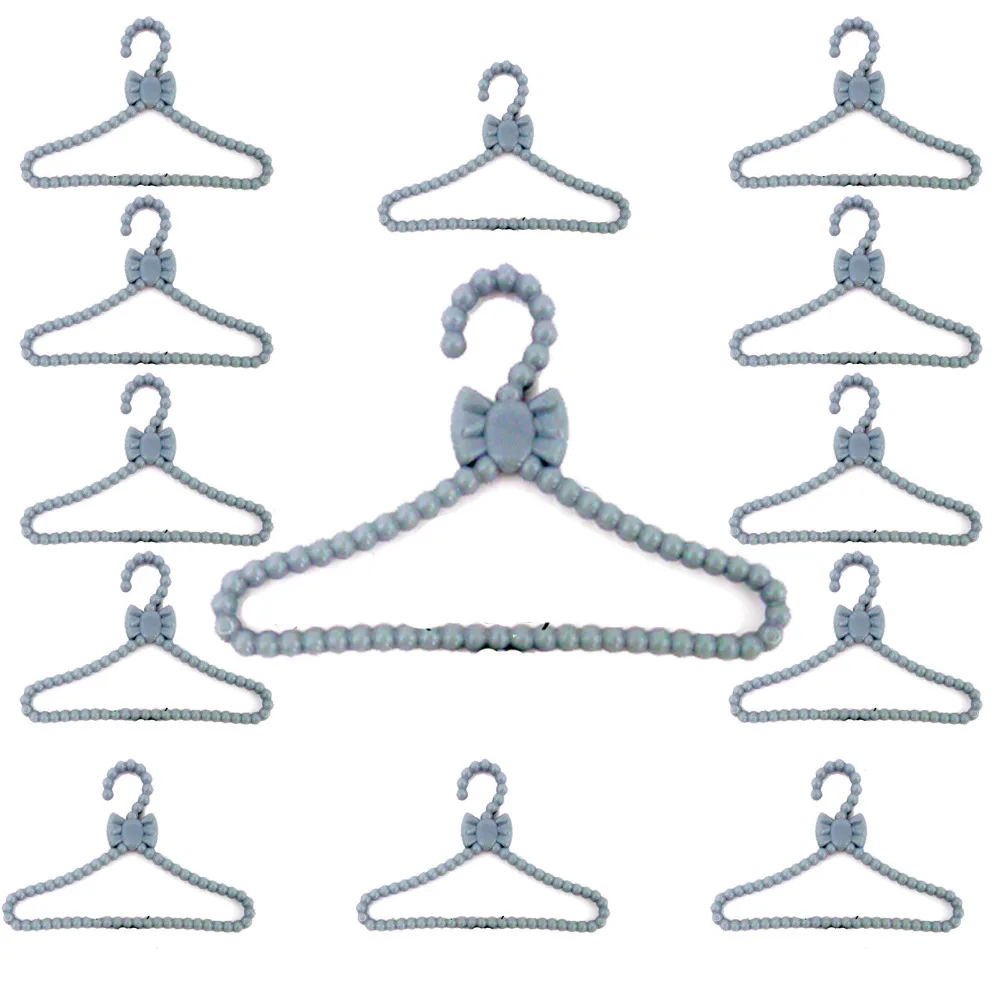 20 шт./лот мини серебристо серые вешалки для кукол с бантом держатель одежды кукольного домика 1/6 аксессуары