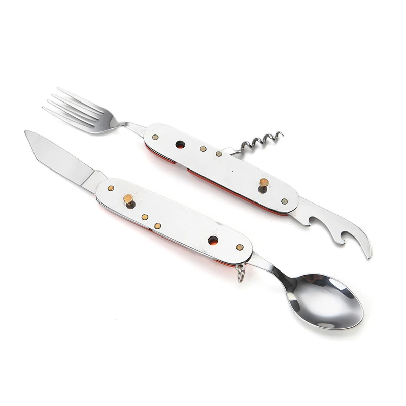 Портативный набор вилочных ножей из нержавеющей стали 6 в 1 открывалка для