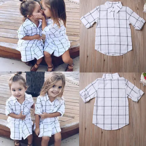 Одежда для маленьких девочек Рубашка в клетку малышей платье свободного кроя с