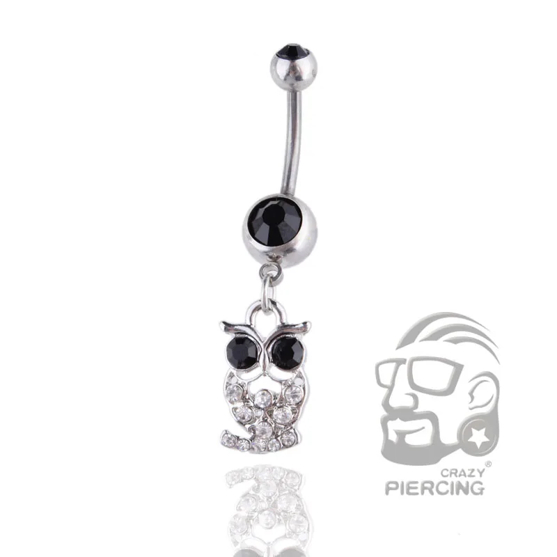 clear cute owl design piercing fashion surgical steel navel belly rings trendy body jewelry for women |