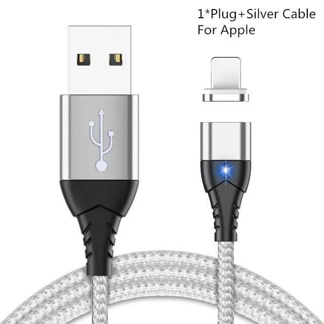 Silvery For Apple Магнитный usb-кабель для быстрой зарядки, кабель типа C, Магнитный зарядный кабель Micro USB для зарядки и передачи данных, кабель для мобильного телефона для iphone X, Xiaomi, huawei - Цвет: Silvery For Apple