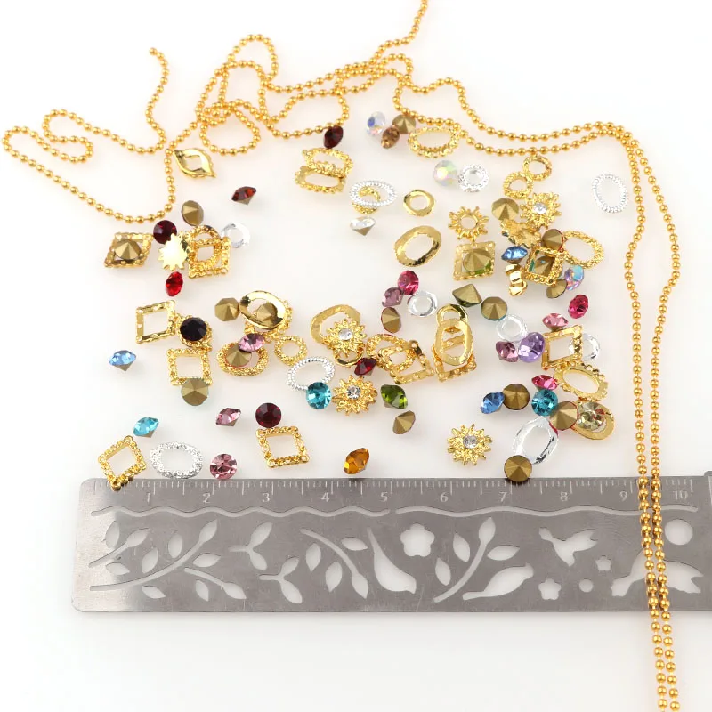 

100PCS Mix Rhinestone Hollow Metal And Chain Sew-On Rhinestone With Base Setting Claw Apply To DIY Clothing Decoration