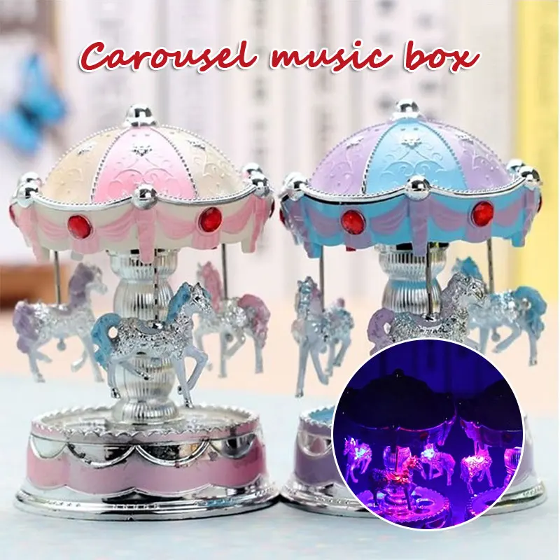 Horse Carousel Music Box Toy Light Clockwork Musical Boxes Gifts Vintage | Дом и сад