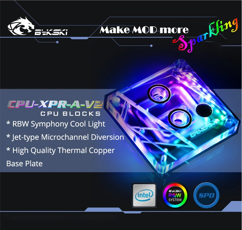 Bykski водоблок для процессора cpu-XPR-A-V2 для INTEL LGA1150 1151 1155 1156 2011X99 черный серебристый RGB поддержка GND водяного охлаждения