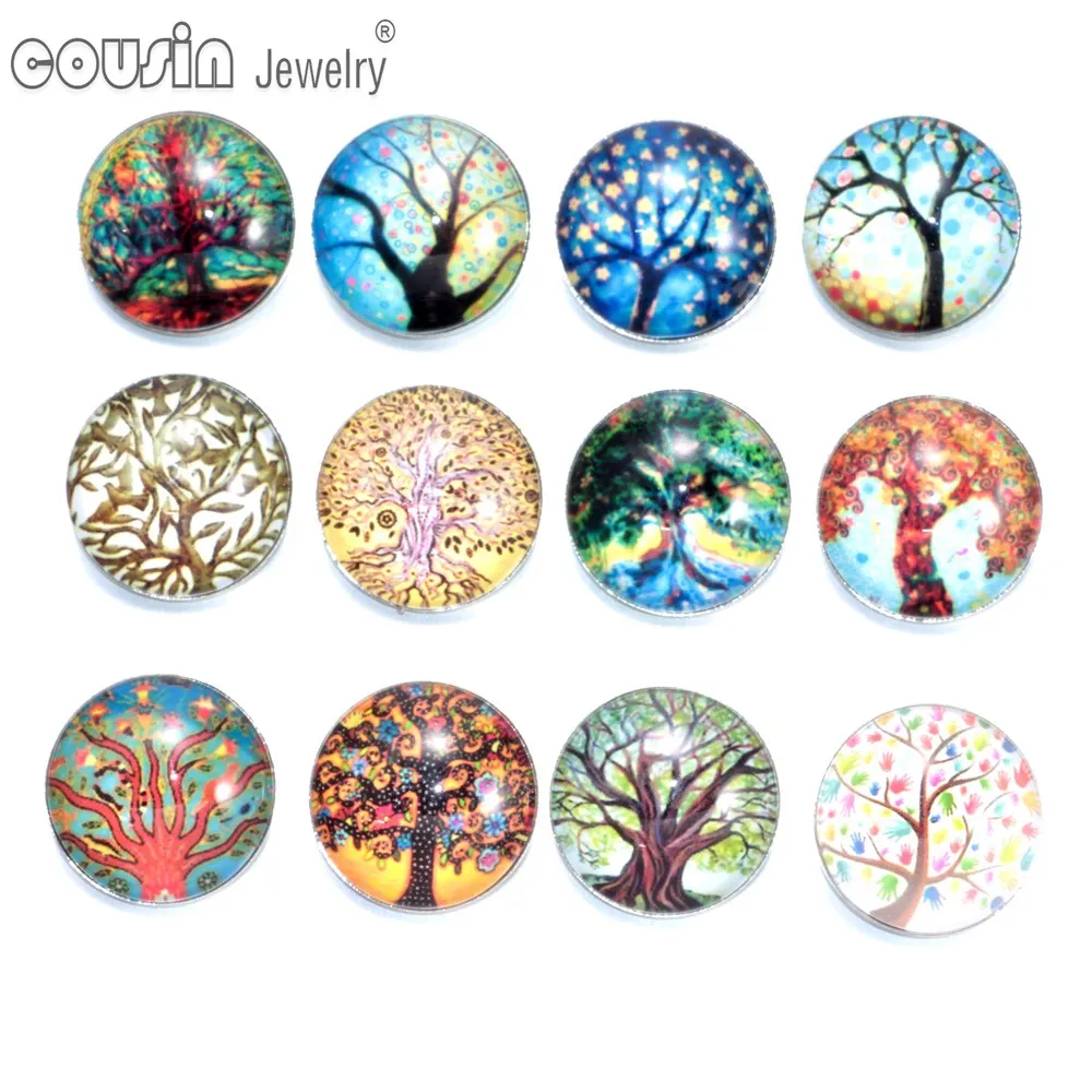 

12pcs/lot Mixed Colors Tree of life Series 18mm snap button Jewelry Faceted glass Snap Fit snap Bracelet Button Jewelry