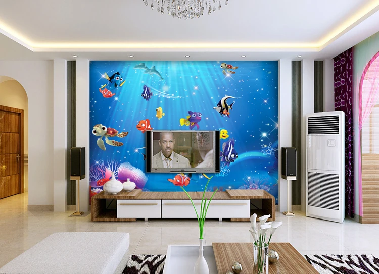 Большой фресковая роспись морские рыбы 3d обои из мультфильмов 3D фотообои 3d стикер с рисунком из мультфильма для маленьких детская комната 3d обои
