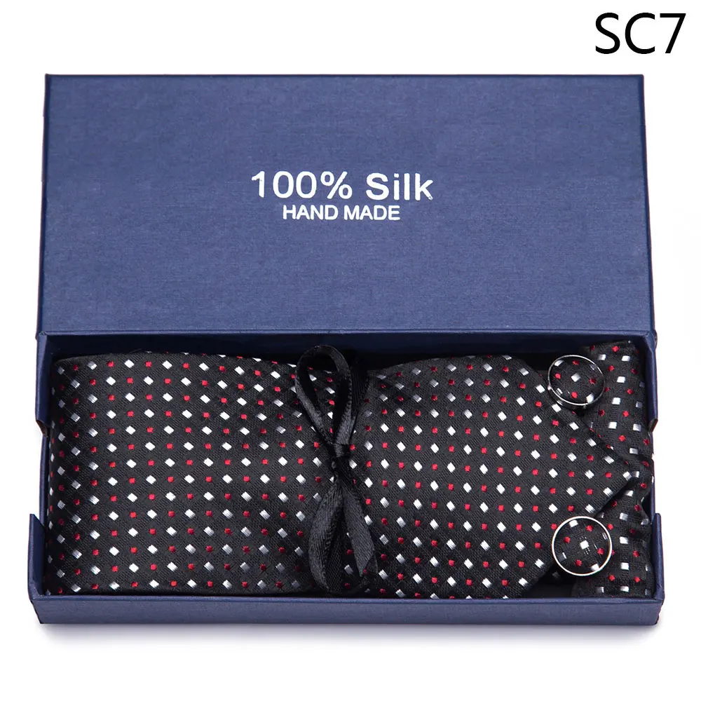 SC7 Плед Пейсли шеи галстук красные, синие Gravatas Hanky набор запонок шелковые галстуки ручной работы для Для мужчин модные цветочный шейный платок Corbata - Цвет: SC7