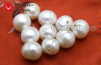 qingmos 10 pieces white pearl beads for jewelry making diy necklace pendant with natural 2mm big hole 10 11mm potato pearl l646