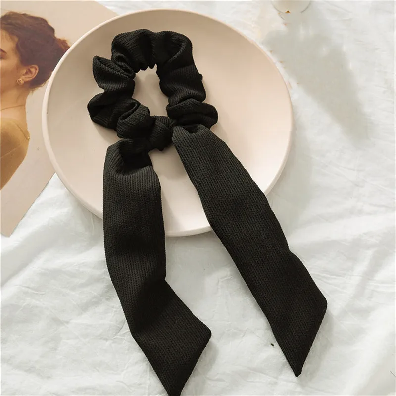 black Ruoshui прекрасный кролик Scrunchies женщина печатных волосы с цветами Галстуки Девушки эластичные резинки для волос аксессуары для волос хвост держатель - Цвет: black