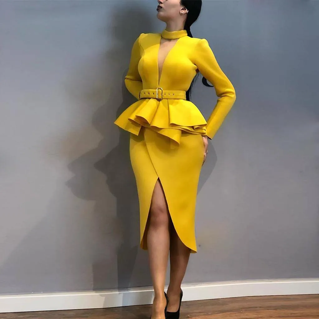 Винтажное женское вечернее платье с длинным рукавом и V образным вырезом