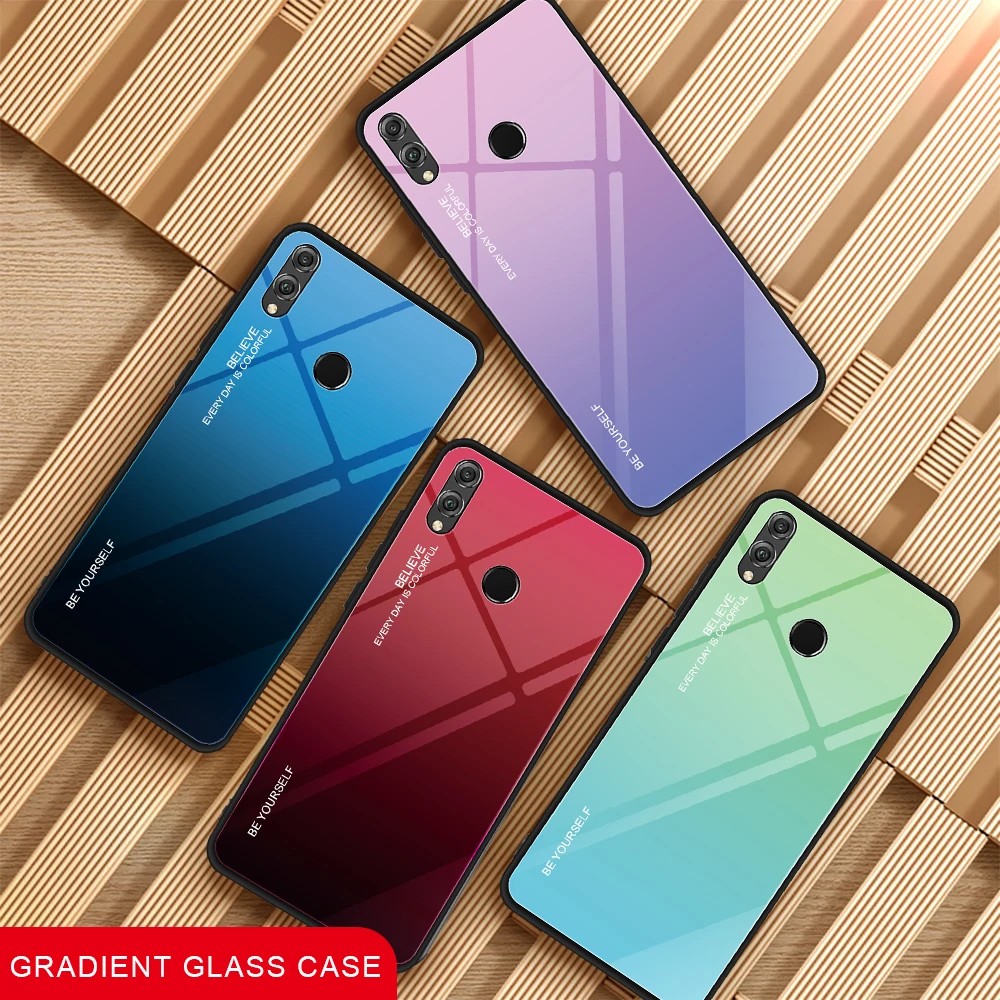 Gradient Aurora for Huawei Honor 8X X8 JSN L21 L22 Tempered Glass Back Case JSN-L21 JSN-L22 JSN-L23 JSN-LX1 Colorful Cover Shell |