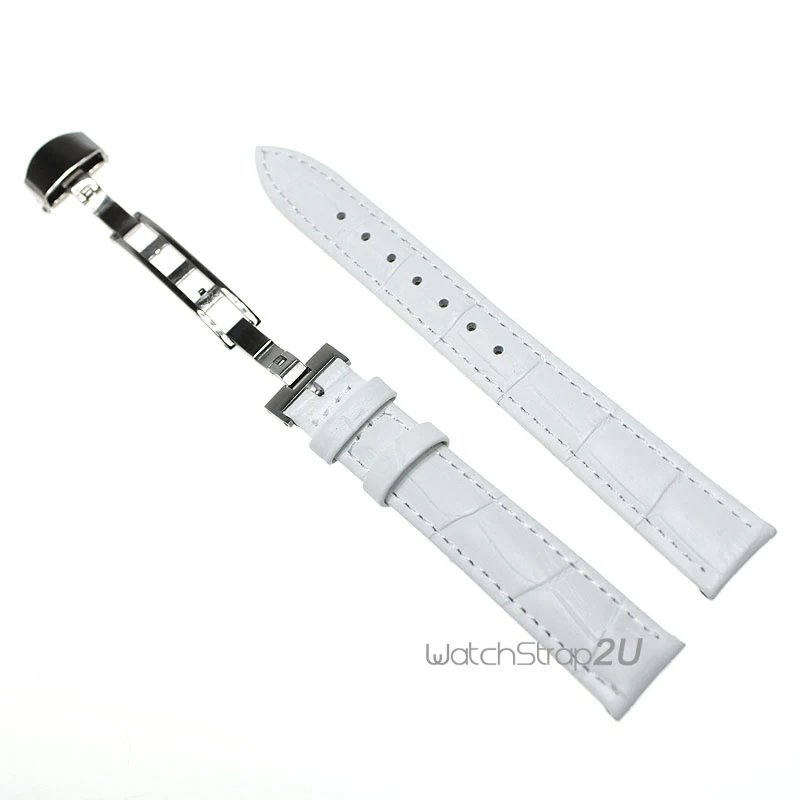 Серебряный ремешок с пряжкой-бабочкой из крокодиловой кожи 12 мм 14 16 18 20 22 24 |