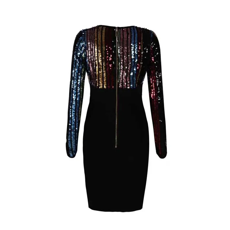 Wholesale Newest Women Black long sleeve sequins Deep V-neck Sexy nightclub celebrity cocktail party bandage dress(H2722) | Женская