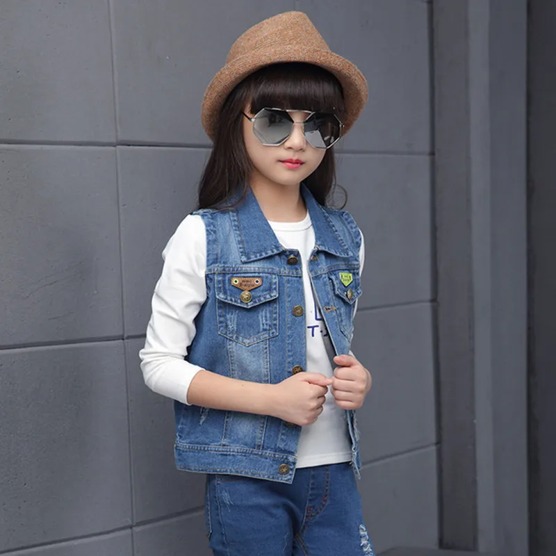Повседневные джинсовые жилеты в стиле ретро для девочек Осенний модный жилет с