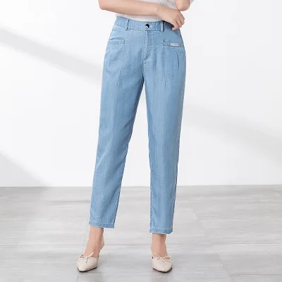 LightBLue Makuluya Женская Высококачественная джинсовая ткань, Tencel хлопковые шаровары длиной до щиколотки универсальные повседневные винтажные Ретро уютные высокие уличные L6 - Цвет: LightBLue