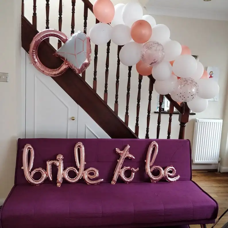 

Bachelorette Party Decorations Rose Gold Bride to be Script Ring Balloons Wedding Bridal Shower Just Married Foil Balloons Hen