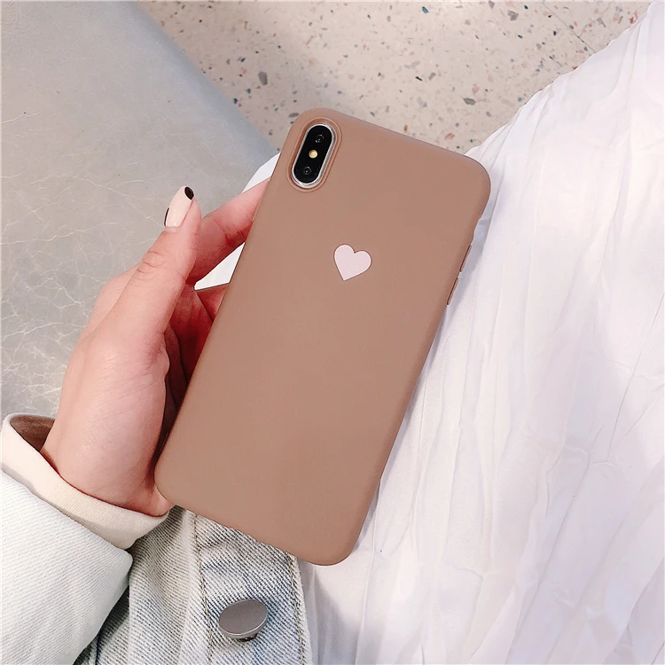 Candy Color Simple Love Hearts Phone Case For iphone XR XS Max X Cartoon Soft TPU 7 6 8 Plus Back Cover | Мобильные телефоны и