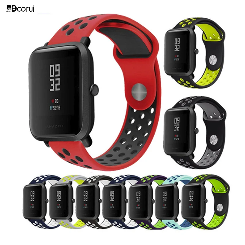 BOORUI amazfit ремешок Bip 20 мм 22 мм двойной цвет силиконовый сменный ремешок для Xiaomi Huami Amazfit Bip Молодежные часы