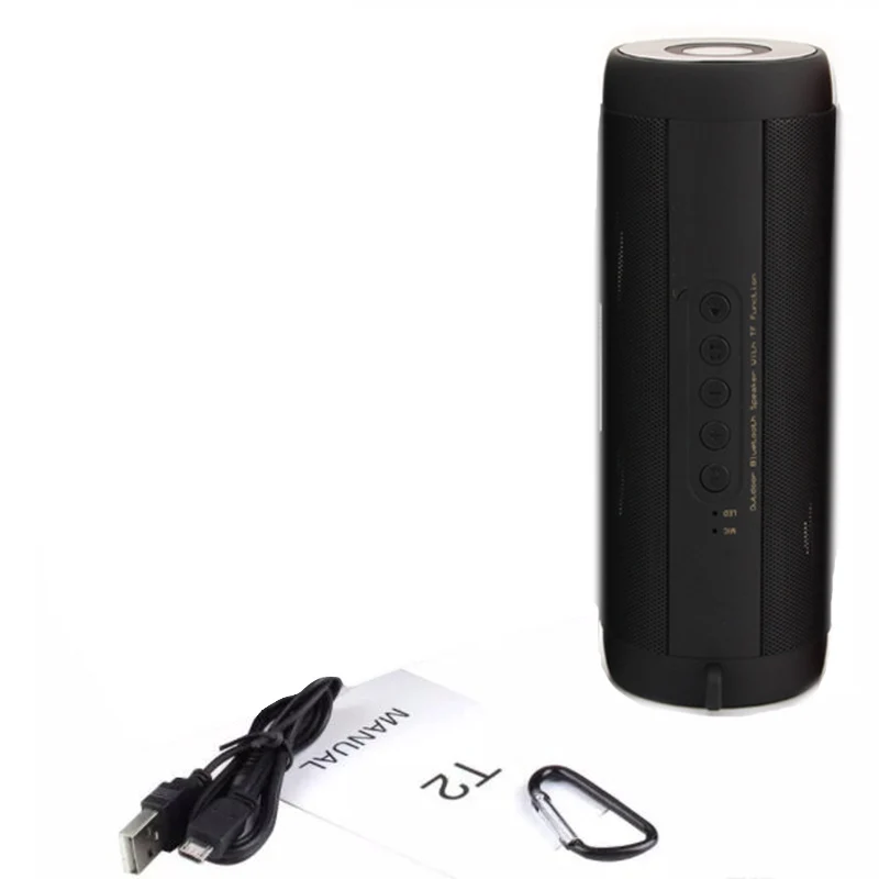black without box T2 на открытом воздухе Водонепроницаемый Bluetooth динамик беспроводной портативный сабвуфер велосипед фонарик светодиодный для xiaomi радио FM power Bank - Цвет: black without box