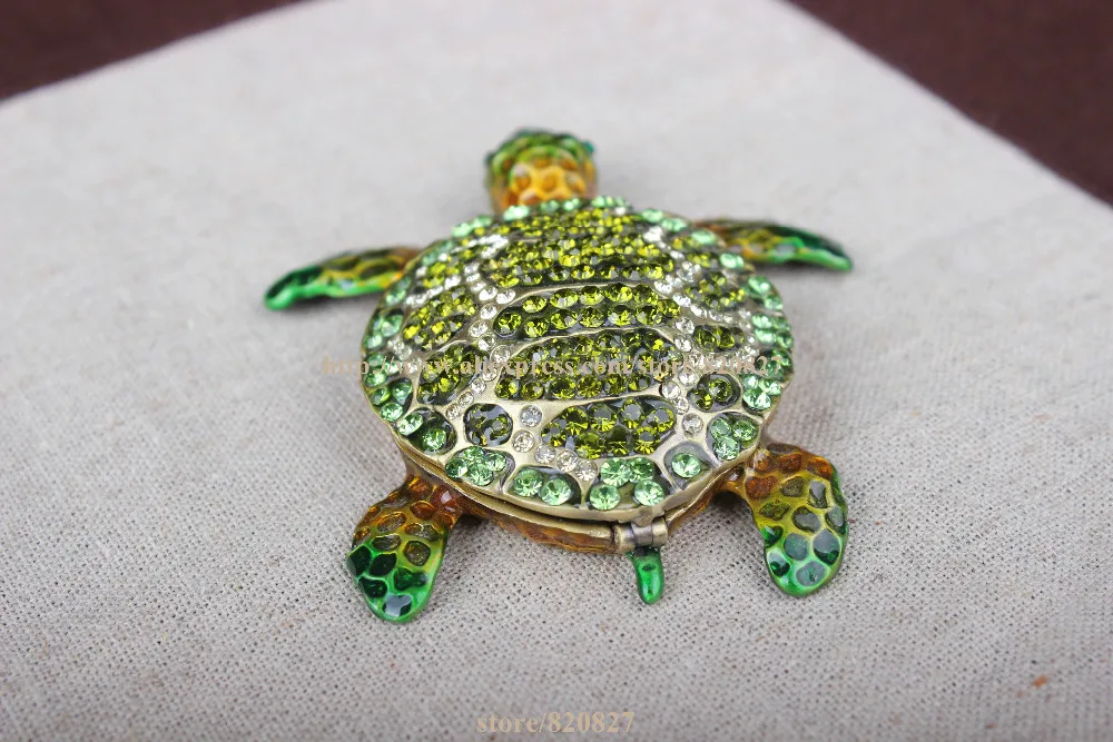 Small Turtle Jeweled Trinket Box with Shiny CrystalsTurtle Tortoise Jewelled Trinket Box Jewelry Box  Turtle Pill Box Figurine