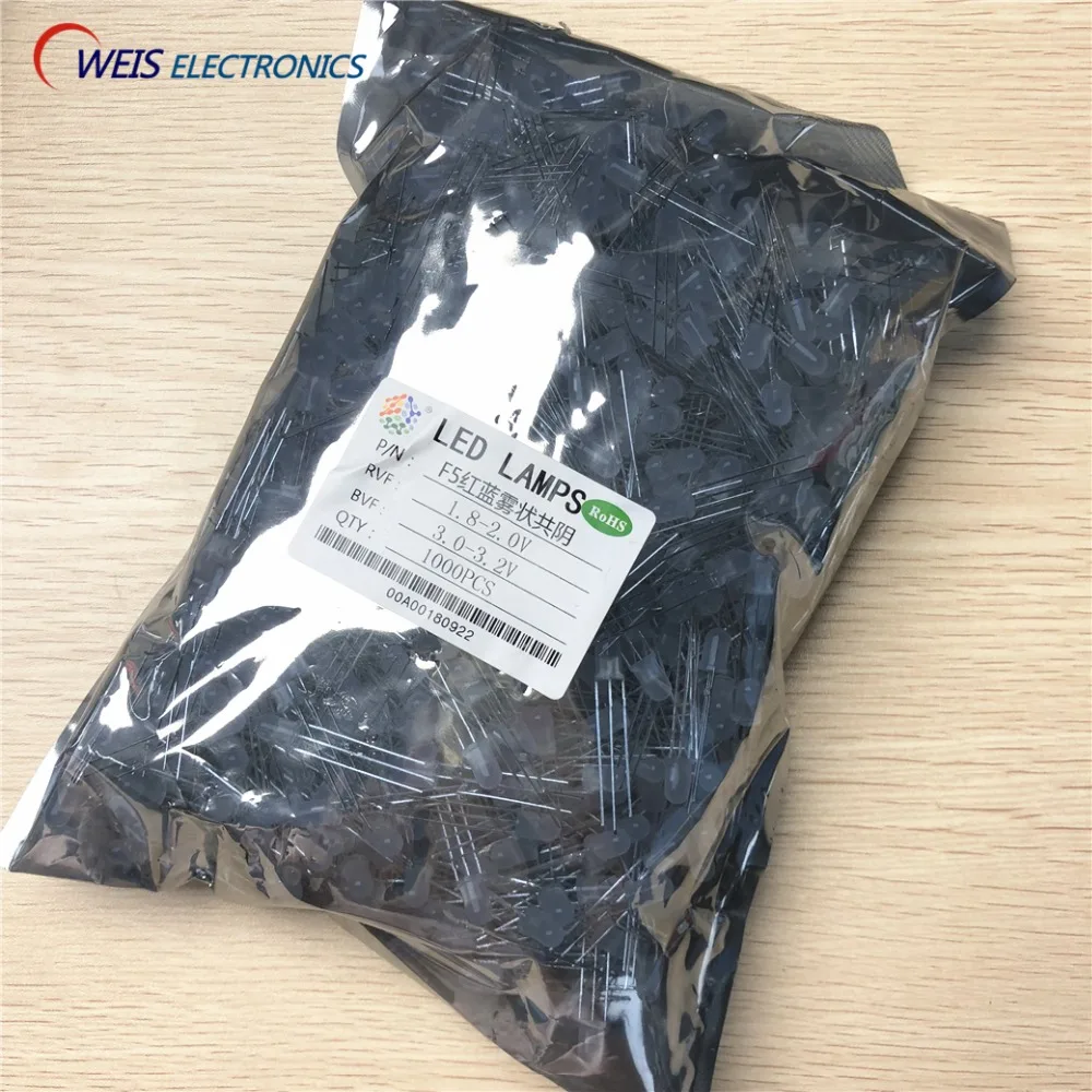 

1000PCS 5MM F5 RED+BLUE bicolor LED , diffused , common cathode , round , dip-3 light beads lamps wholesale