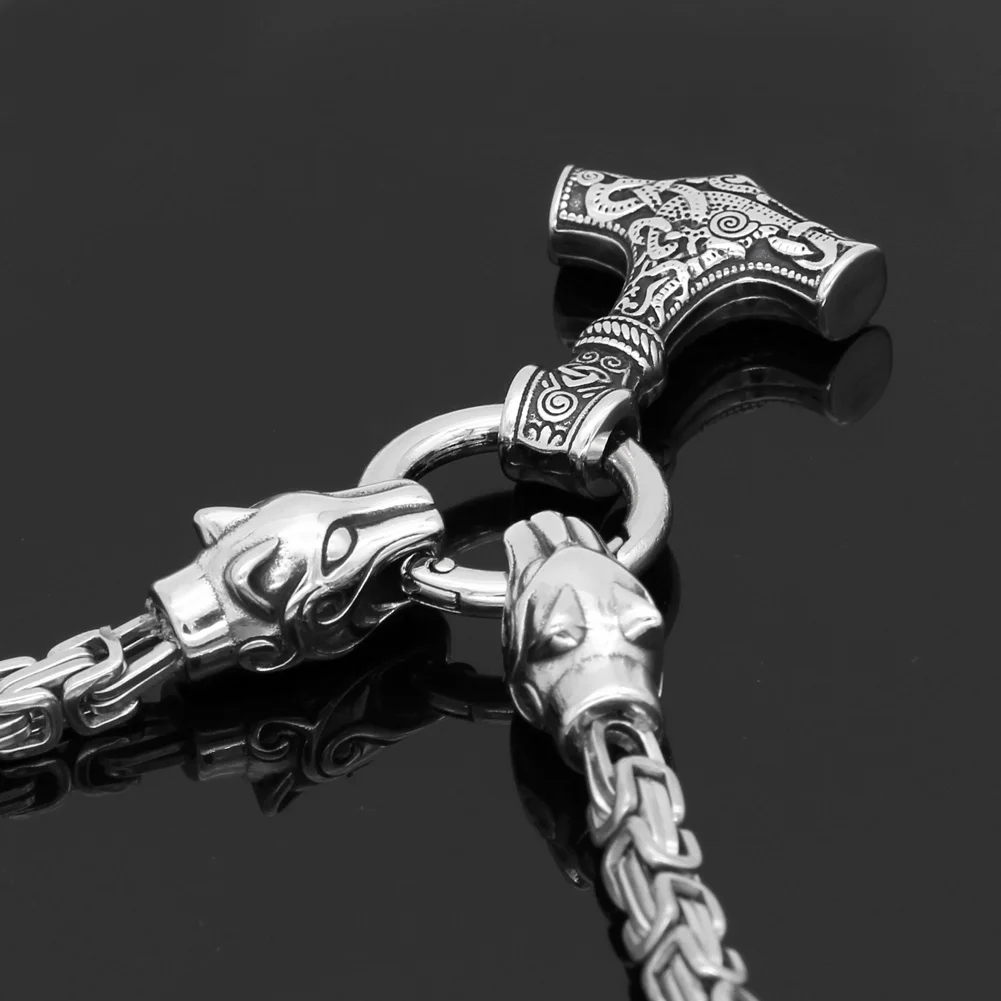 Мужская нержавеющая сталь viking oidn голова волка с тором Молот Мьёльнир кулон ожерелье-король цепь