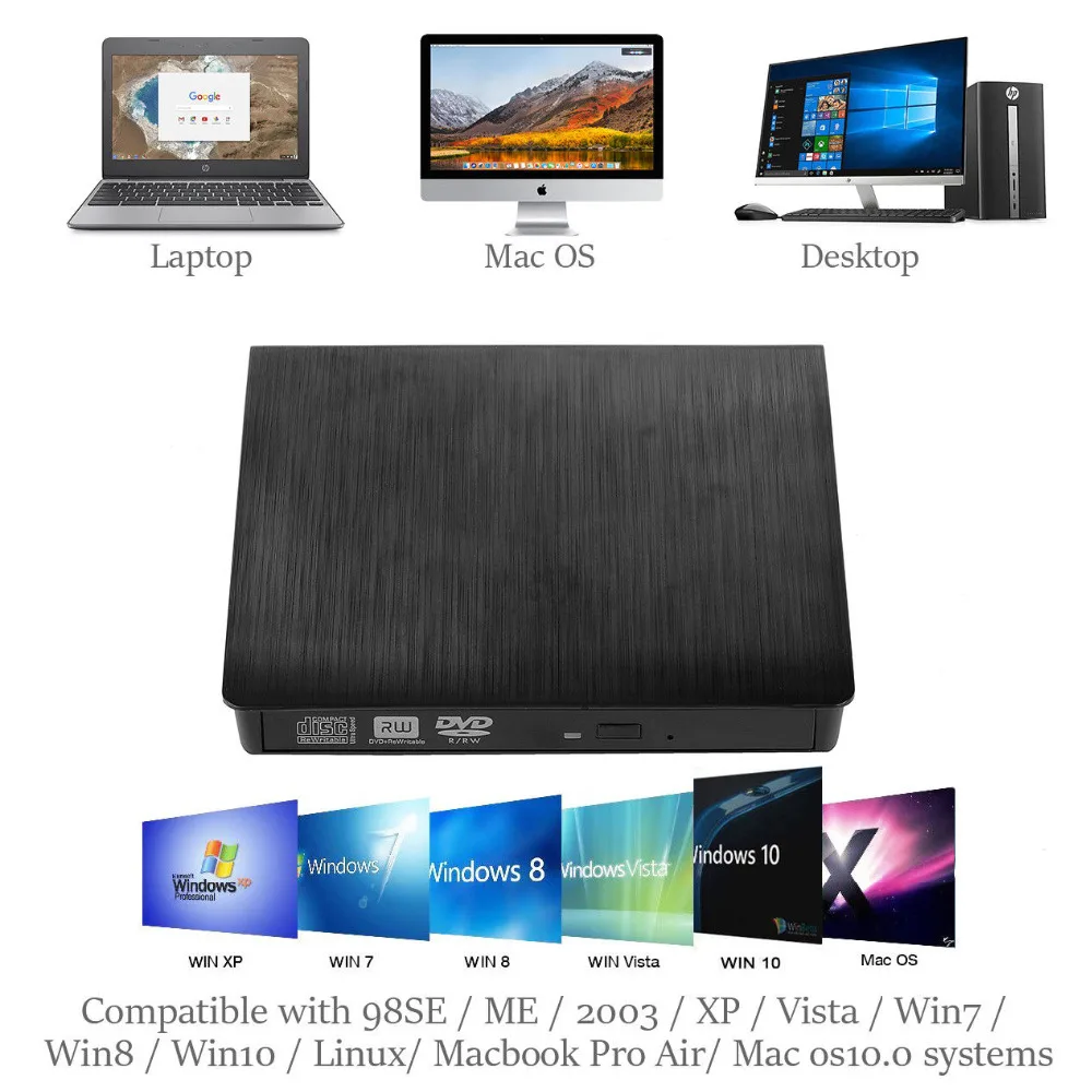 Внешний USB 3 0 высокоскоростной DL DVD RW ГОРЕЛКА компакт-диск для записи тонкий