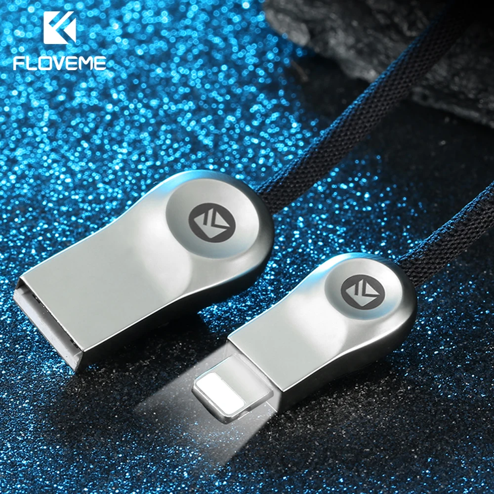 FLOVEME USB кабель из цинкового сплава для iPhone X 8 7 Plus 6 6 S 2.1A светодиодный 1 м нейлоновый плетеный кабель для iPhone X 10 5S SE быстрое зарядное устройство