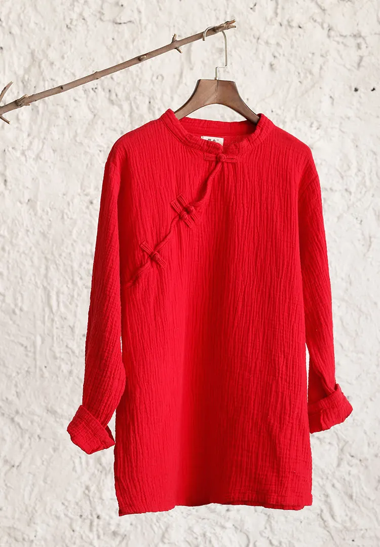 2016 Женская рубашка из хлопка весна осень красный белый цвет китайский стиль