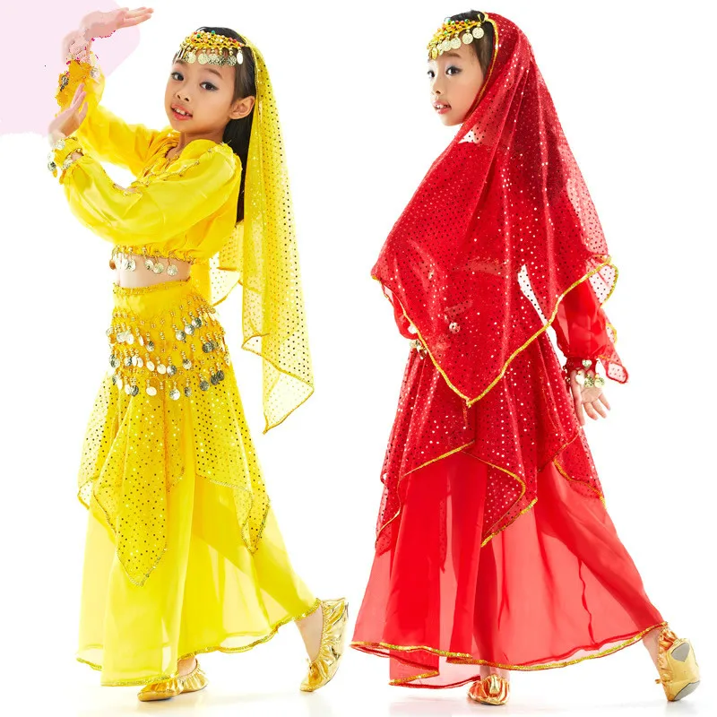 

New Belly Dance Costumes for Kids Rose Red / Red/ Yellow Bollywood Indian Dancewear Performance Clothing