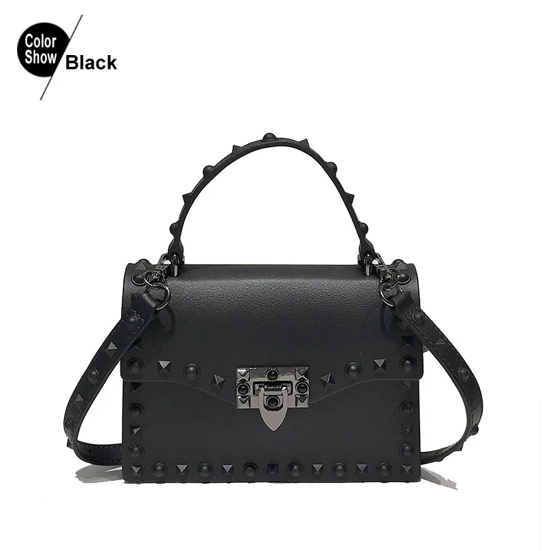 black(big) Желейные сумки для женщин, одноцветные модные сумки-мессенджеры с заклепками, женские сумки через плечо, маленькие и большие дамские сумки, высококачественные женские сумки - Цвет: black(big)
